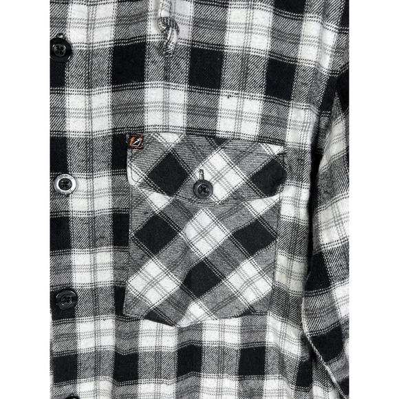 Amplify Lightweight Hooded Button Up Flannel Shirt Mens Large‎ Long Sleeve Black - Picture 8 of 15